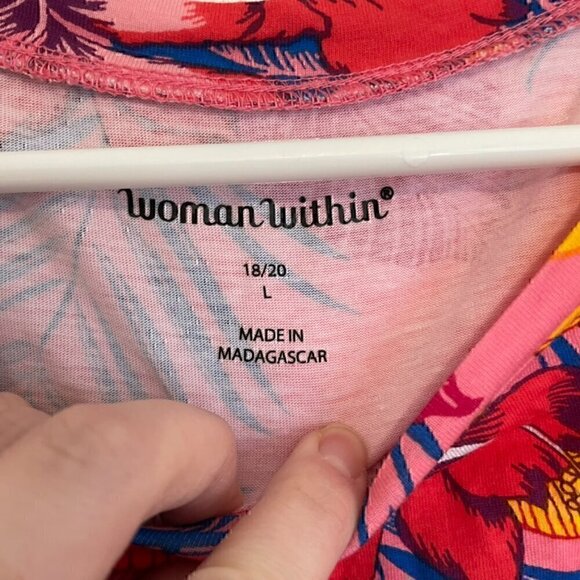 WOMAN WITHIN Plus Size Short Sleeve Cold Shoulder Tee Pink Hawaiian Floral 18 20 - Picture 7 of 15